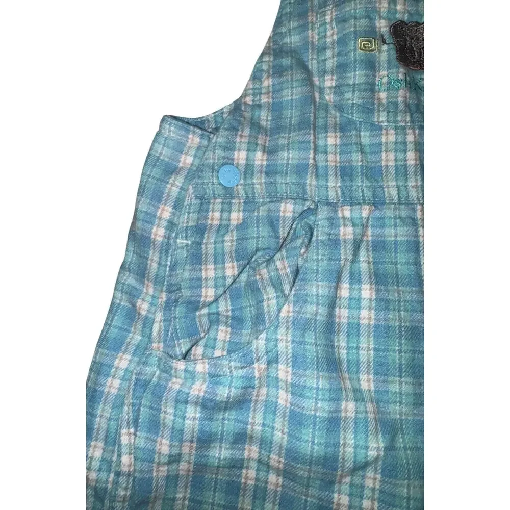 Vintage OshKosh Baby Overalls 90s Plaid Blue Embroidered Elephant Sz 6-9 Mon Y2K